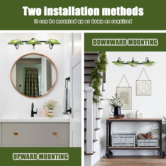 Bathroom Vanity Lights Over Mirror, 3 Light Mirror black Wall sconces with Green Glass Shade Bathroom Sconce Vintage Wall Lighting Fixture mid Century Wall Sconce Light for Bedside Bedroom Doorway