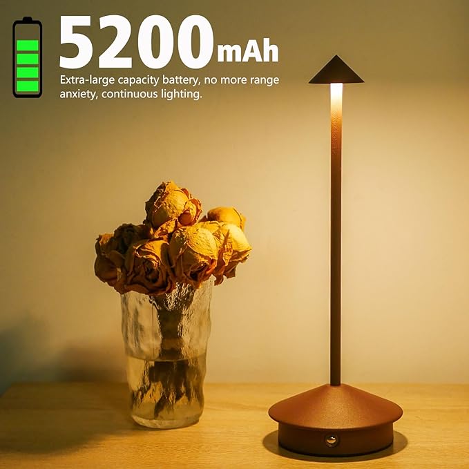 2 Pack Cordless LED Table Lamp, Rechargeable 5200mAH Battery Operated Lamp for Decor, 3 Color Stepless Dimming Desk Lamps, for Restaurant, Bedroom, Outdoor Camping, Coffee Shop, Night Light