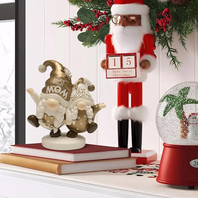 Mothers Day Gnome Decor, Mom Birthday Gift from Daughter, Small Resin Mom Gold Figurines Decoration for Mother's Day Home Table Shelf Desk Indoor