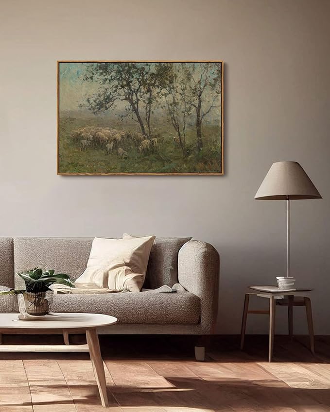 KISSFOX Framed Vintage Landscape Wall Art Natural Scenery Canvas Prints Colorful Painting Artwork Rustic Farmhouse Pictures Decor Living Room Office Bedroom Bathroom Kitchen
