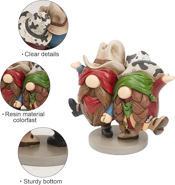 Western Cowboy Cowgirl Gnomes Decor, 5.1x4.9 Inchs Resin Figurines Southwestern Table Shelf Desk Indoor Decorations for Home, Cowboy Gifts