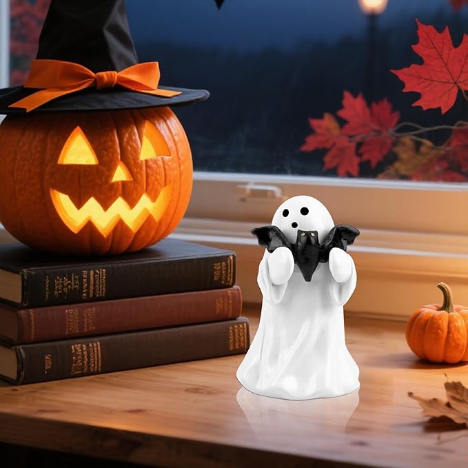 2025 Halloween Figurine Ghost, Ghosts Middles Fingers Figurine,Spooky Cute Halloween Decor,Haunted Porch & Indoor Home Statue,Coffee Table Centerpieces Shelf Mantel Display