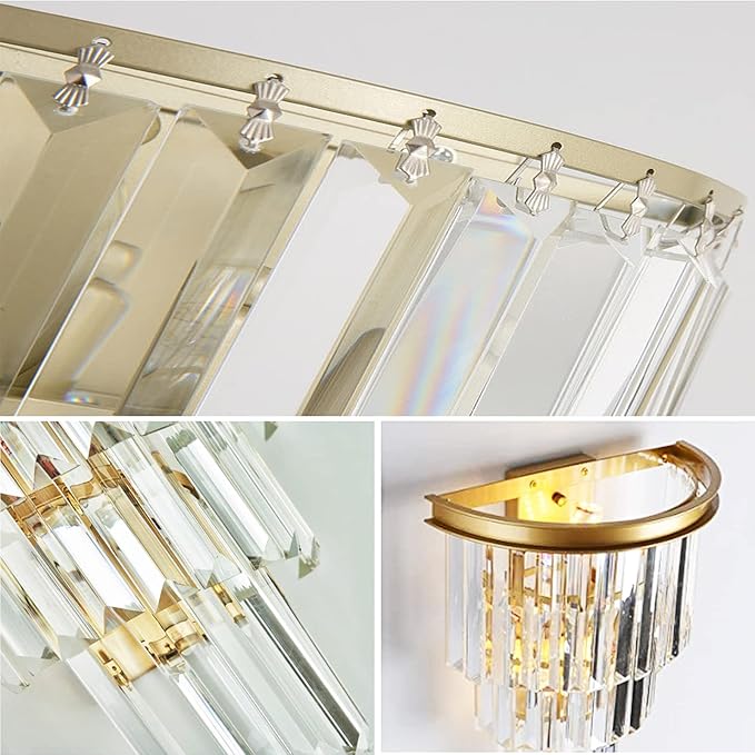 Gold Crystal Wall Sconce, Modern 4-Tiers Crystal Wall Lights for Living Room, Clear K9 Crystal Wall Lamps, Wall Mount Dining Room Kitchen Bedroom Hallway Lighting Fixtures