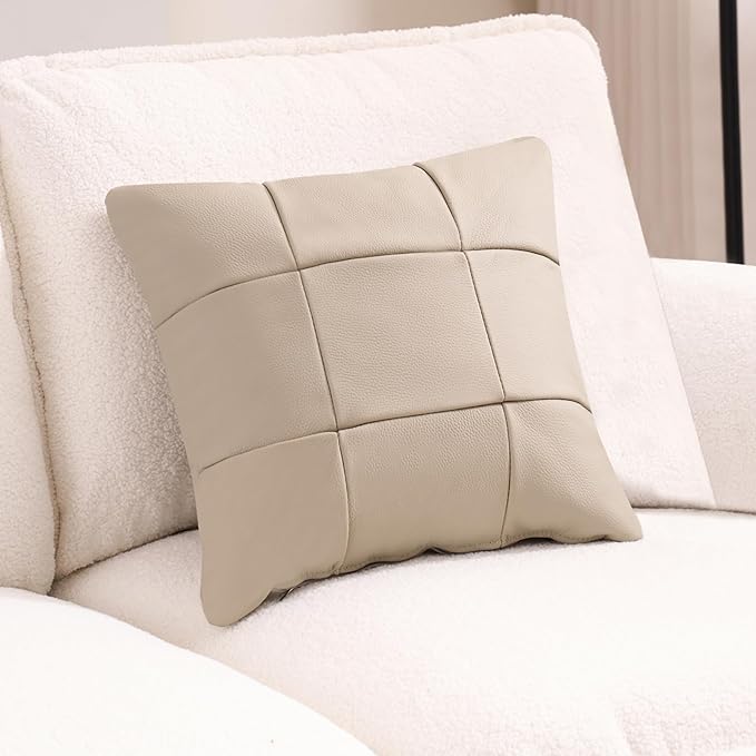 Kidol & Shellder Genuine Leather Throw Pillow Cover 18x18 Modern Solid Lumbar Pillow Covers-Luxury Pillowcases for Couch Sofa Bed-Soft Durable Decorative Cushion Case with Hidden Zipper(Yellow Gray)