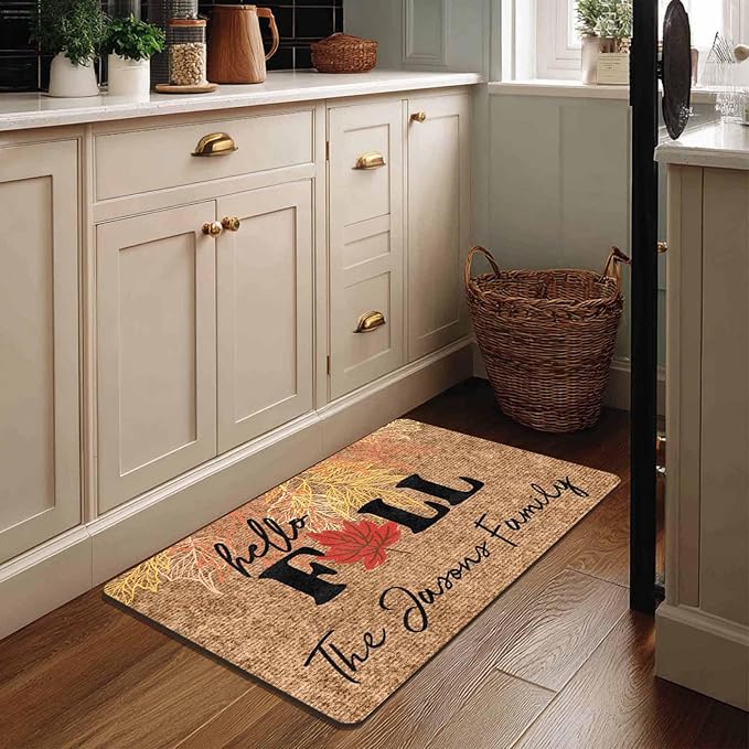 Fall Welcome Doormat, Personalized Door Mat Hello Fall Custom Home Decor Floor Mat, Non-Slip Rubber Rugs, Washable Carpet for Indoor Outdoor Front Door Porch Entryway
