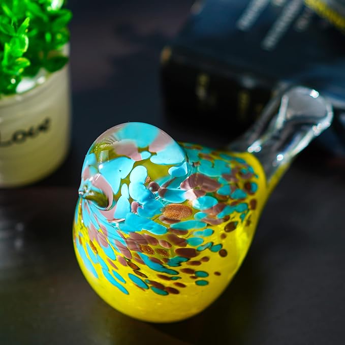 QFkris Blown Glass Bird Figurines Collectibles, Multi-Colored Bird Statue for Home Decor, Crystal Animal Paperweight Gift for Bird Lovers