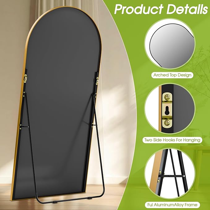 SUNQUEEN 76"x34" Floor Mirror Full Length, Arched Full Length Mirror with Stand, Full Body Mirrors for Bedroom Living Room or Cloakroom Gold