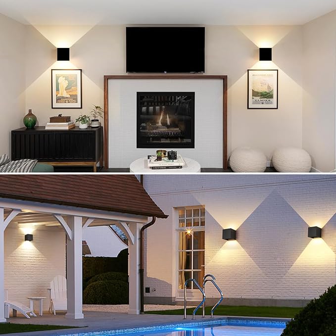 20W Outdoor Wall Light & Indoor Wall Sconces,Matte Black Square Wall Sconce,3-Color-Temperature Adjustable and Adjustable Beam,Waterproof & Rust-Resistant,4.72-Inch,Wall Lamp for Porch Garage(4 Pack)