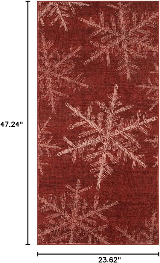 Lahome Snowflake Christmas Area Rug, 2x4 Washable Christmas Kitchen Rugs for Entryway Soft Doormat Indoor, Small Red Rug Non-Slip Holiday Decor Entryway Rugs for Bathroom Bedroom(2x4ft,Red)