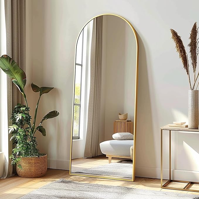 Arched Gold Full Length Mirror, 57"X20" Large Floor Mirrors, Full Body Mirror for Leaning or Hanging, Standing Mirrors for Bedroom, Living Room,Dressing Room, Aluminum Alloy Frame, Gold