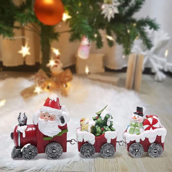 Hodao Christmas Decorations Indoor Home Decor Christmas Small Train Figurines Winter for Table Top Centerpiece Fireplace Decor Cute Christmas Train Decoration Gift (red Train)