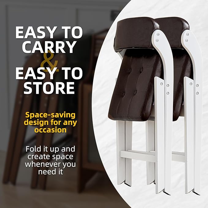 Padded Folding Chairs with Cushion, Stackable Wooden Foldable Chair Set of 2, Padded Folding Chairs with Cushion for Guests Kitchen, Office, Wedding, Picnic, Party Chair (White Brown)