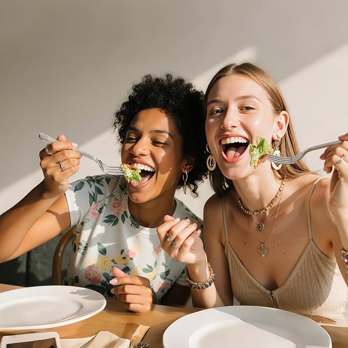 KINGSTONE 5-Piece Silverware Set, 18/10 Stainless Steel Flatware Set - Luxury Elegant Striped Cutlery with Dishwasher Safe, Durable for Family Dining, Catering, Weddings, Anniversaries Gift