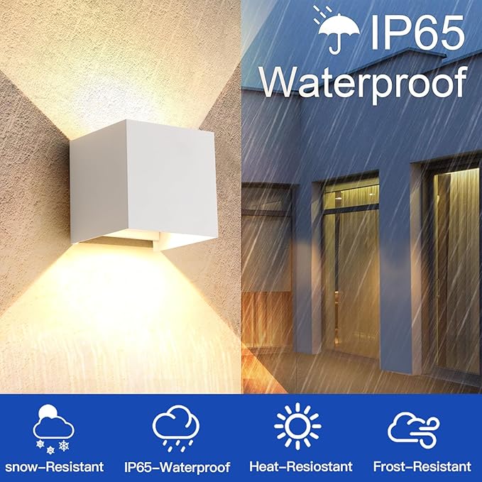 20W Outdoor Wall Sconce Lights & Indoor Wall Sconce,Matte White Square Wall Light,3 Color Adjustment Option,1700LM Up and Down Outdoor Lights 4.72-Inch Exterior Light Fixture for House,1-Pack