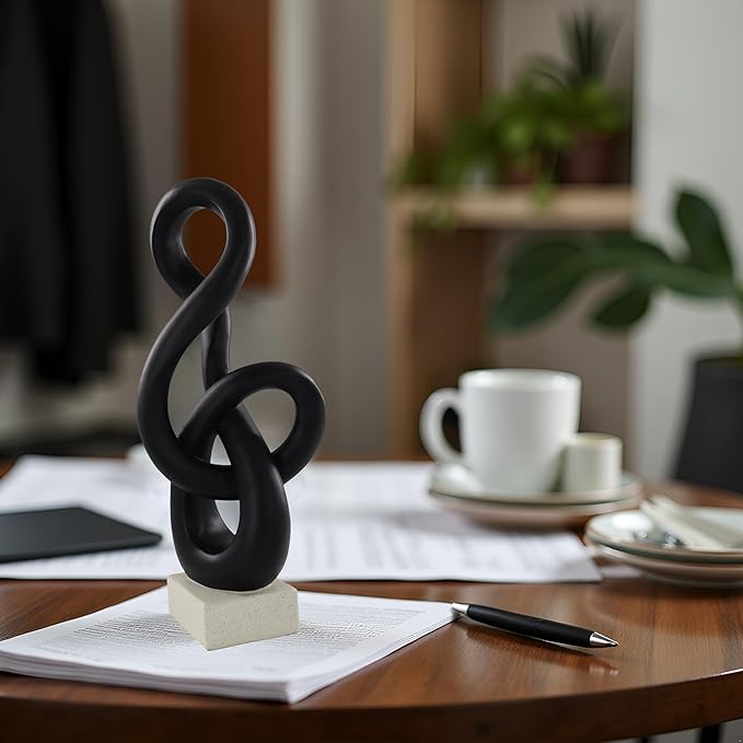16" Modern Abstract Ribbon Decorative Sculpture, Knot Sculptures,Home Decor,Coffee Table Statues,Dining Living Room Desk Decor(Black)