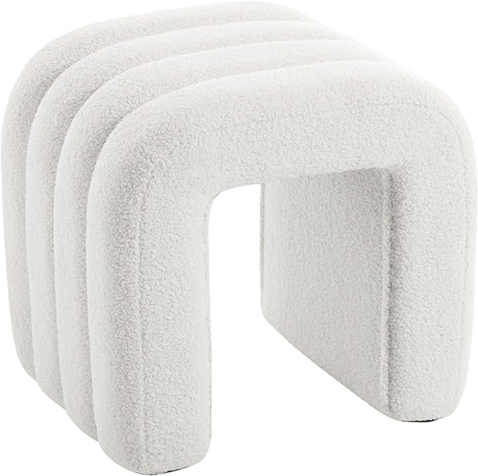 Multi-Functional Ottoman Stool, Footrest for Couch, Modern Vanity Stool for Make-up Room, Living Room and Entryway, Small Cute Footstool (White Teddy Fleece)
