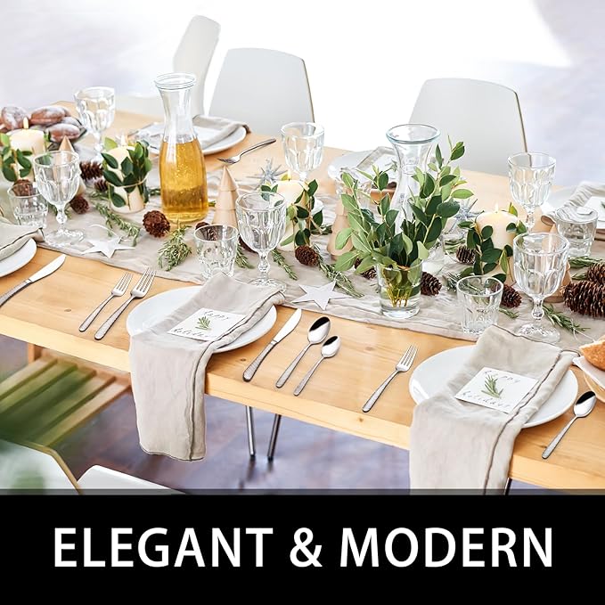 49-Piece Hammered Silverware Set with Organizer, Heavy Duty Stainless Steel Flatware for 8, Cutlery Utensil Sets with Steak Knives, Rust-proof, Mirror Polished, Dishwasher Safe