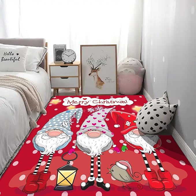 kxry Area Rugs 6X9 Feet, Merry Christmas Dwarves Soft Machine Washable Area Rugs Xmas Snow Non Slip Foldable Floor Carpet for Living Room Bedroom Dining Room Dorms Nursery Rooms Office