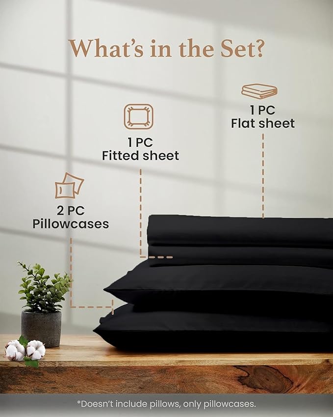 Good Sleep Bedding King Size Sheets Set Deep Pockets - 4 Pc, 1000 TC King Sheet Set, 100% Egyptian Cotton Bedsheets King Size Bed, Soft & Breathable King Size Sheets, FIts Upto 16 Inch - Black