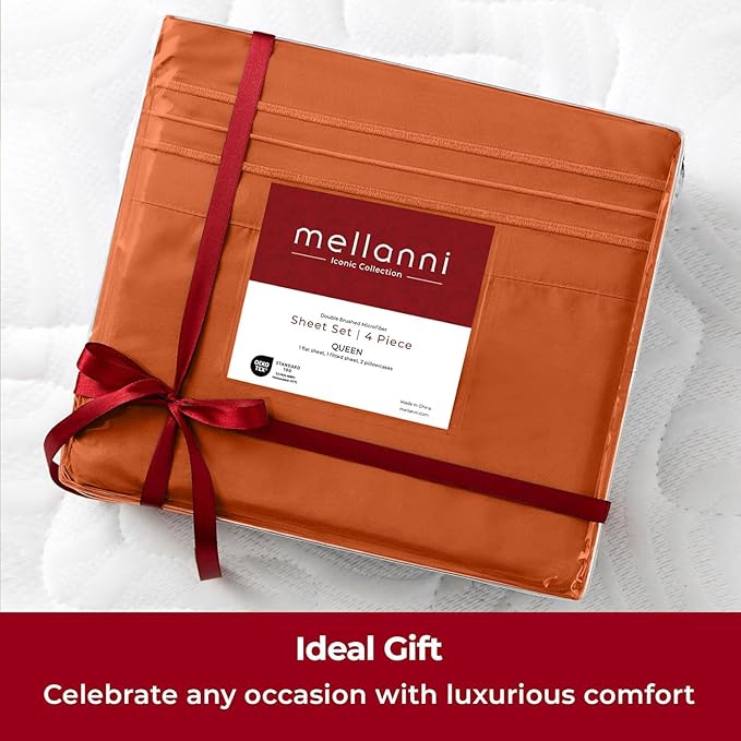 Mellanni Twin Sheets Set - 3 PC Iconic Collection Bedding - Hotel Luxury, Extra Soft, Cooling Bed Sheets - Wrinkle, Fade, Stain Resistant (Twin, Terracotta)