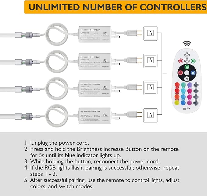 16.4ft RGB Led Neon Rope Light, 110v Waterproof Led Neon Strip with Brightness Adjustment,Multicolor Change Flexible Neon Rope Lights for Supermarket,High Building, Celebration,ETL Listed
