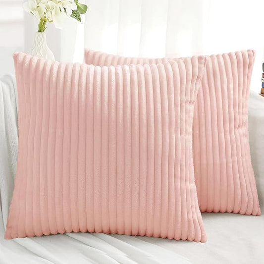 Simmore Decorative Fall Throw Pillow Covers 20x20 Set of 2, Soft Plush Flannel Double-Sided Fluffy Couch Pillow Covers for Sofa Living Room, Pink