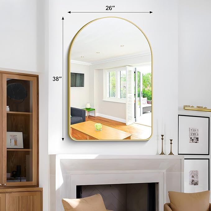 Arched Bathroom Mirror, 26"x38" Gold Arched Mirror for Bathroom, Wall Mounted Mirror, Vanity Wall Mirror Metal Frame for Bedroom, Entryway, Living Room, Hanging or Leaning Against Wall
