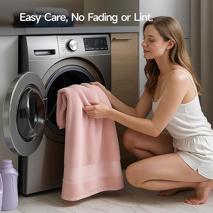 REDKISS Pink Bath Towels Set of 4, Extra Large Bath Sheets 27 X 59 Inches, 100% Cotton, 600 GSM, Quick Dry, Ultra Soft & Super Absorbent Bathroom Towel Sets for Bathroom, Gym, Spa, Pool & Hotel