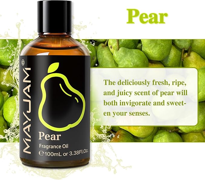 MAYJAM 100ML/3.38FL.OZ Pear Fragrance Oils with Glass Dropper, Essential Oils for Diffusers for Home, Long Lasting Scented Oils for Diffusers Soap Candle Making