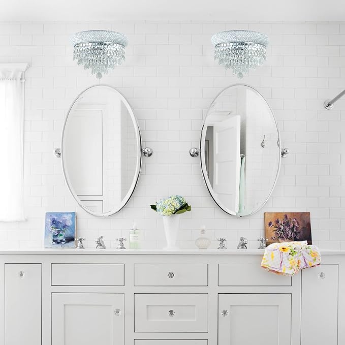 2-Lights Crystal Icicle Prisms Drops Wall Sconce Light for Living Room Dining Room Bathroom Vanity Mirrors Hallway Bedroom Closet Stairway (Chrome)