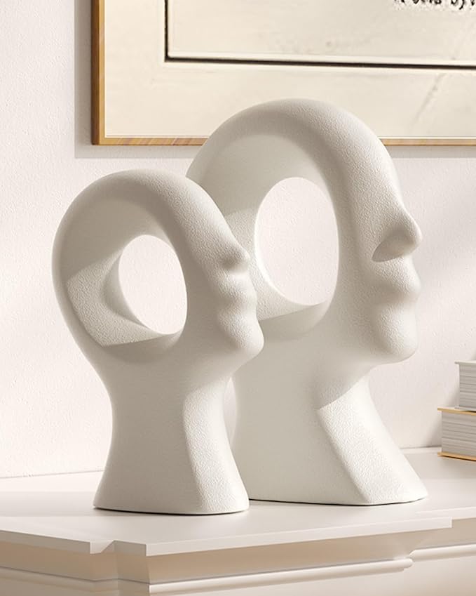 Couple Decorative Statues Set - Boho Style Modern Abstract Sculptures Home Decor, Ceramic Figurines for Living Room Coffee Table, Tv Stand, Mantles, Entryway, Console or Wedding Gifts (White)