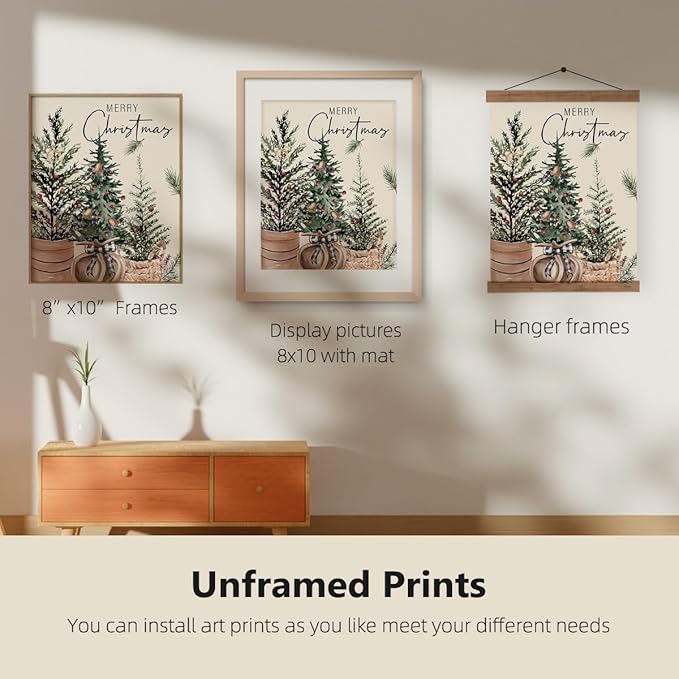 ETVISO Christmas Decor, Merry Christmas Wall Art Prints Set of 4, Retro Xmas Poster, Winter Holidays Gift Print Decor for Gallery Living Room Bathroom, 8x10 (Unframed)