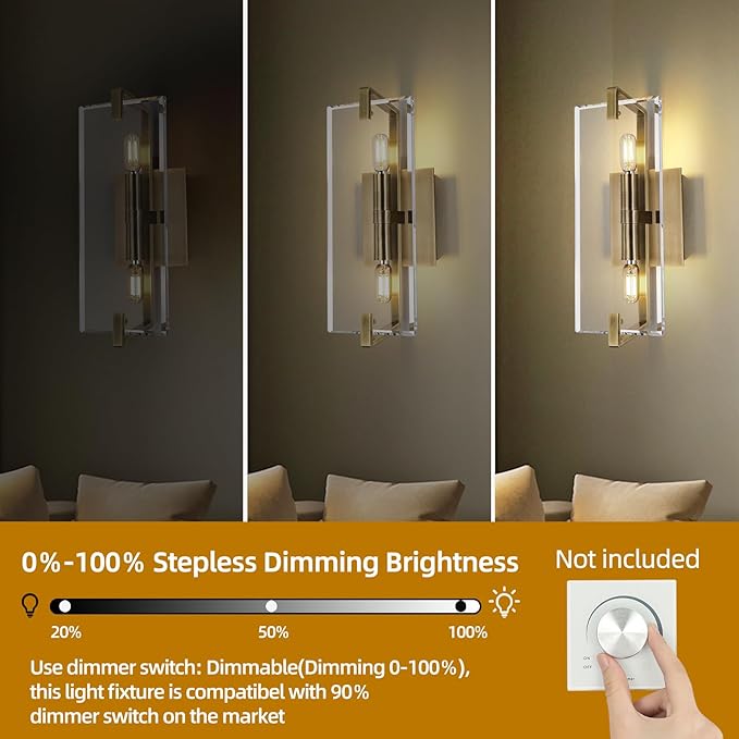Crystal Vanity Wall Sconces Lights for Bathroom 13.5in Gold Sconces Wall Lighting,Modern Brass Vanity Lights Fixture,Luxury Indoor Wall Sconce for Bedroom,Hallway,Staircase,Living Room,Dining Room