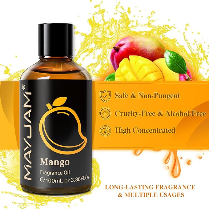MAYJAM 100ML/3.38FL.OZ Mango Fragrance Oils with Glass Dropper, Essential Oils for Diffusers for Home, Long Lasting Scented Oils for Diffusers Soap Candle Making