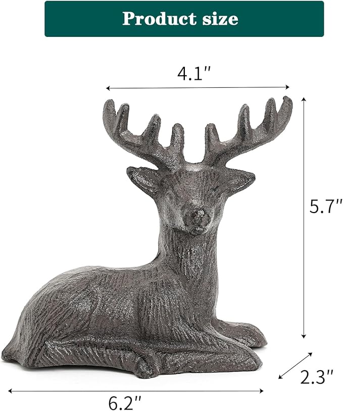 Sungmor Cast Iron Deer Statue, Christmas Reindeer Figurine, Rustic Brown Heavy Lying Elk Vintage Home Decor Sculpture, Indoor Outdoor Shelf Tabletop Holiday Decorations