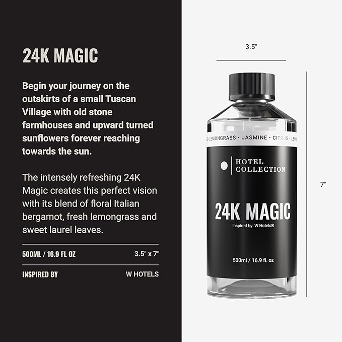 Hotel Collection Diffuser Oil - 24K Magic - Aromatherapy Essential Fragrance Oil - Citrus, Lemongrass, and Jasmine - 500mL 16.9 Fl oz
