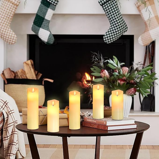 Da by Flameless Candles LED Pillar Candles ,Battery Operated Candles Wich Remote and Timer, Flickering LED Candles,Real Wax,Set of