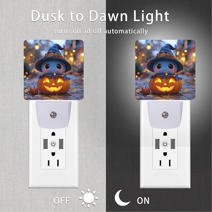 2 Pack Halloween Night Light Plug-in LED Nightlights Auto Sensor Night Lamp Dusk-to-Dawn Lamp Home Decor for Children,Elderly People Bedroom