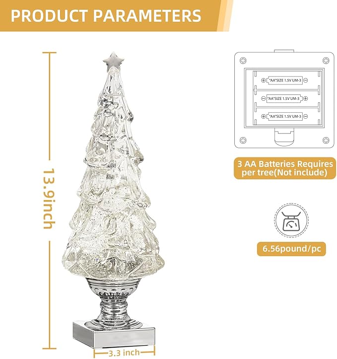 1PC Lighted Christmas Tree,13.9 Inch Tabletop Christmas Tree Lamp, Colorful Lighted Swirling Snow Glitter Tree-Timer- Top Star-Light up Valentines/Christmas Decorations