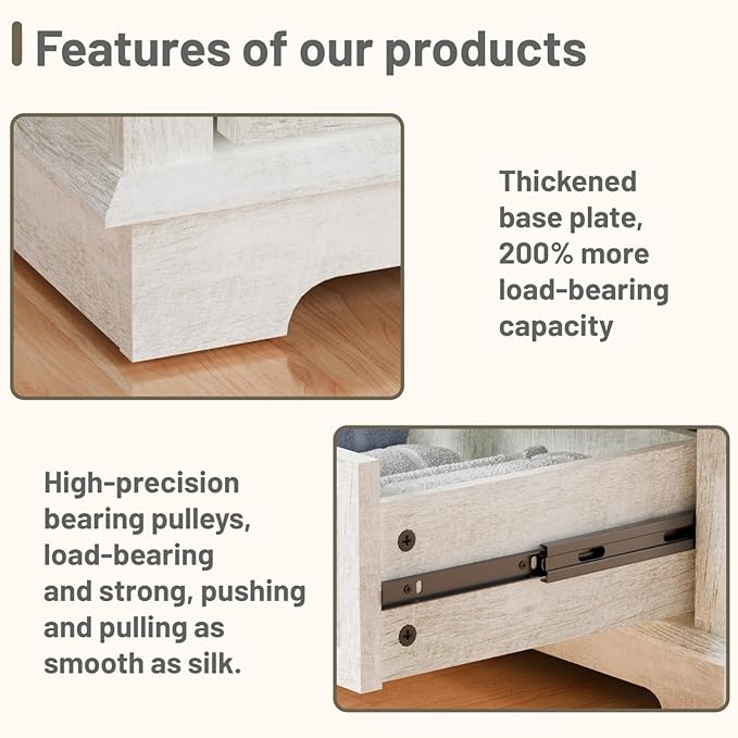 Nightstand with Charging Station, 24” Wide End Table with 3 Drawers, Modern Bedside Table with Storage, Wood Small Dresser for Bedroom Living Room. (White)