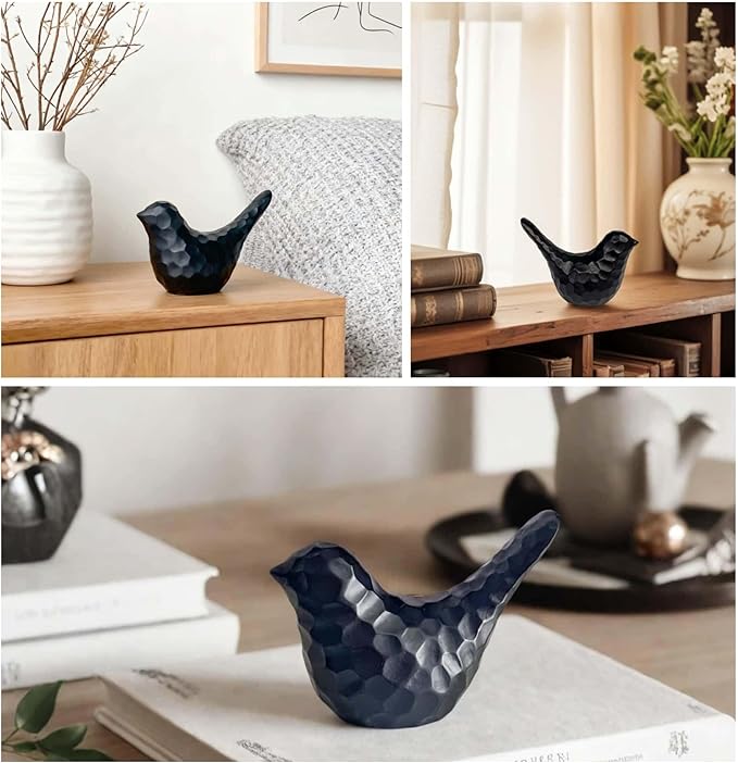 Carved Black Bird Figurines Living Room Office Shelf Home Decor Accents,Bird Gifts for Bird Lovers Women,Knick Knacks for Shelves Bookshelf