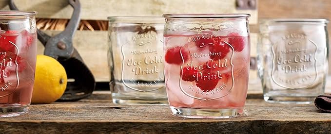 Glaver's Glass Tumblers Premium Drinking Glasses set Of 4 Genuine Artisan-Made Vintage Italian Style-Elegant 13 Oz Clear Tumbler Glassware Set For Cold, Refreshing Drinks, Beverages, Cocktails