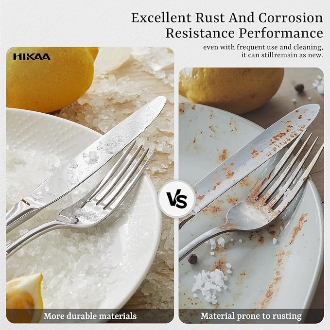 HIKAA 45-Piece Silverware Set with Organizer, Heavy Duty Stainless Steel Flatware for 8, Cutlery Utensil Sets with Serving Utensils, Mirror Polished, Dishwasher Safe