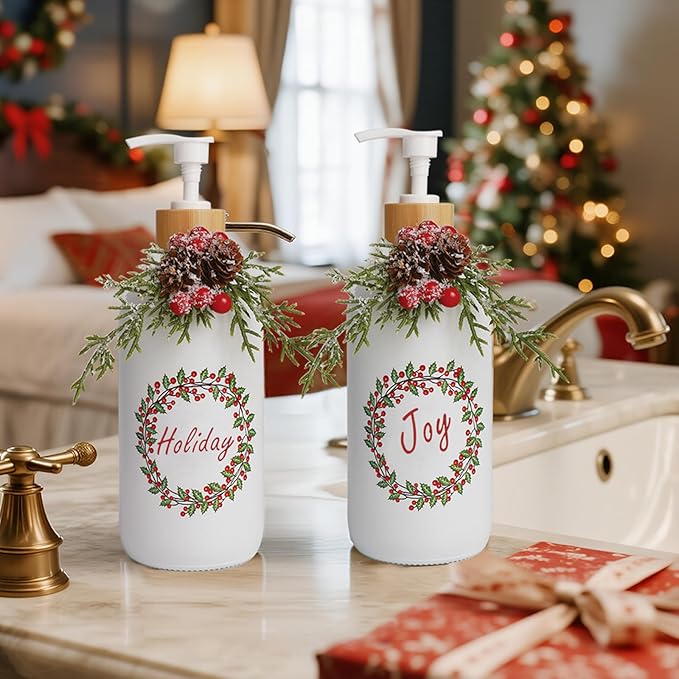 Christmas Soap Dispenser,Christmas Decoration Bathroom Hand Soap Dispenser and Christmas Kitchen Decor,Cute Christmas Soap Pump for Farmhouse Indoor Christmas Bathroom Decor(2 Pack)
