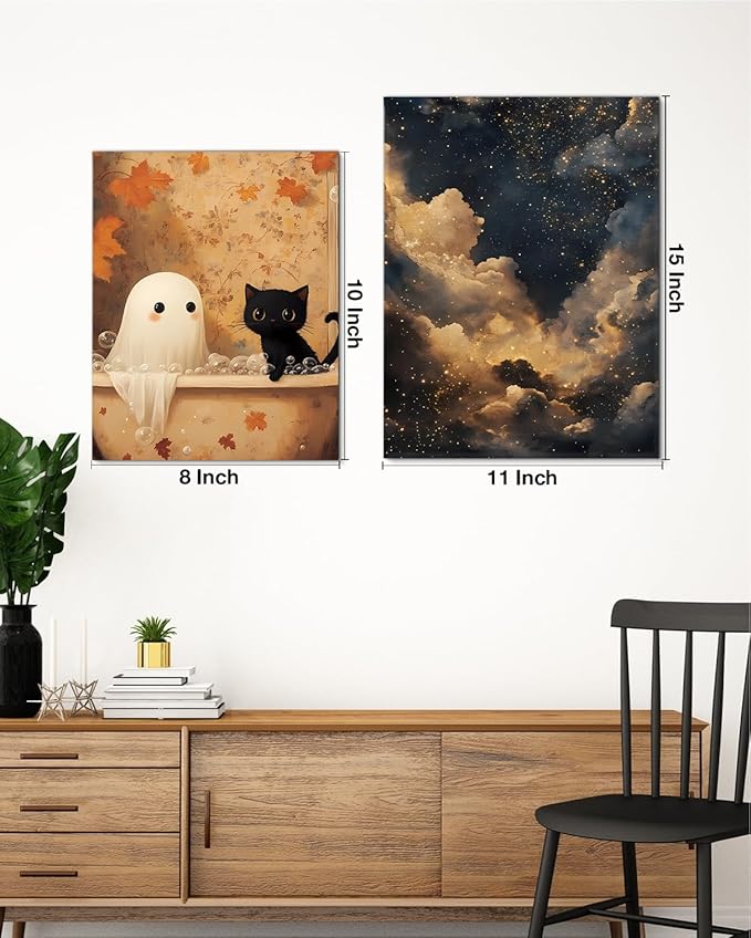 Aesthetic Celestial Canvas Wall Art Decor Night Sky Stars Dark Academia Print Poster Framed Picture Painting Wall Decorations for Home Apartment Bedroom Decor 11x15 Inch