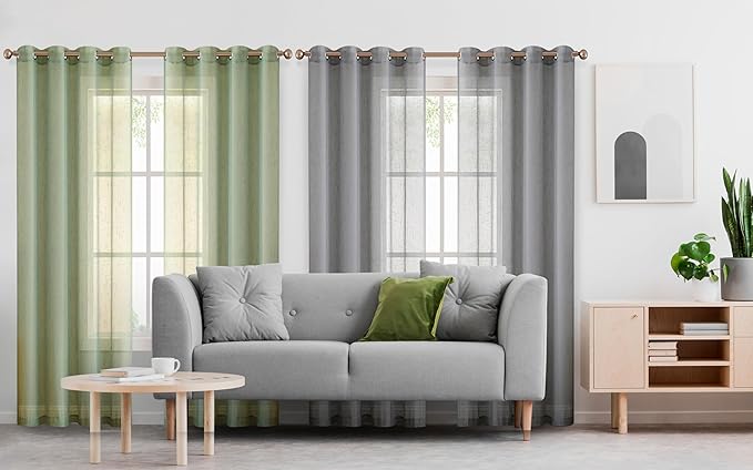 Sage Linen Sheer Curtain Panel Pairs 95 Inches Long with Grommets/Eyelets Rustic Window Treatment Drapery Sets for Living Room Bedroom Farmhouse (Green, 54"x95", 2 Panels)
