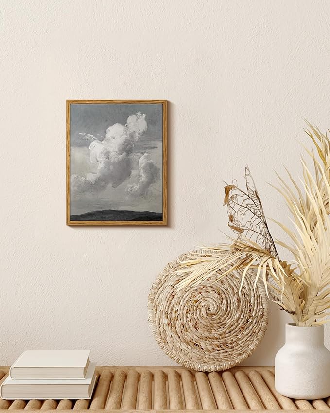 VIYYIEA Vintage Framed Cloud Wall Art Decor, Living Room Bedroom Cloudy Pictures Collage Wall Decor, Framed Canvas Prints Artwork, Retro Abstract Paintings,8x10 Inch
