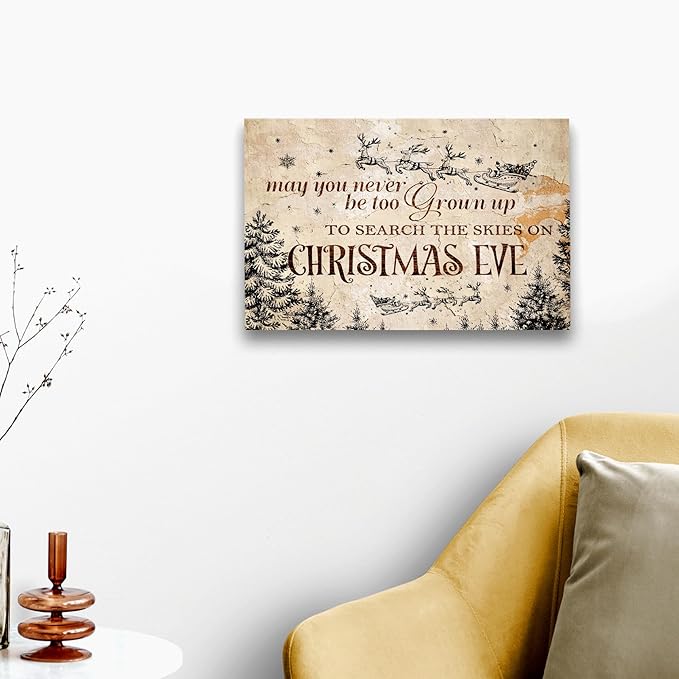 WODMIS Christmas Wall Decor,Farmhouse Christmas Decor,Christmas Signs Framed Canvas Wall Art,Christmas Eve Canvas Wall Art Home Decorations,May You Never Be Too Grown Up To Search 16x24