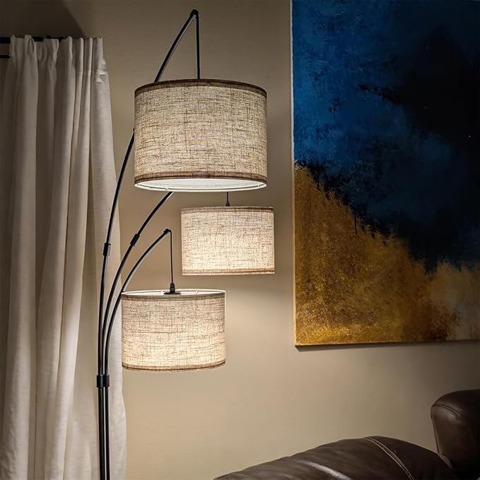 Arc Floor Lamp, 3 Light Floor Lamp with Remote, 2400LM Super Bright Tall Standing Lamp with 3 Color Temps & Dimmable, 80" Mid Century Tree Floor Lamps for Living Room, Bedroom, Office
