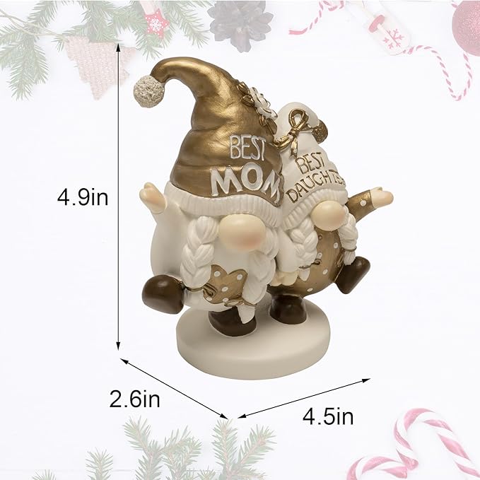 Mothers Day Gnome Decor, Mom Birthday Gift from Daughter, Small Resin Mom Gold Figurines Decoration for Mother's Day Home Table Shelf Desk Indoor